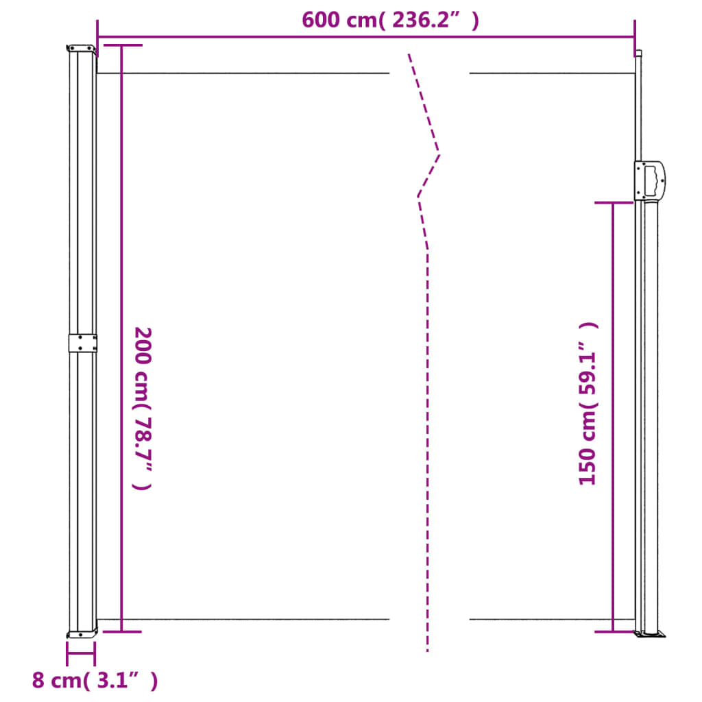 sammenrullelig sidemarkise 200x600 cm cremefarvet