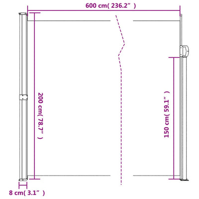 sammenrullelig sidemarkise 200x600 cm rød