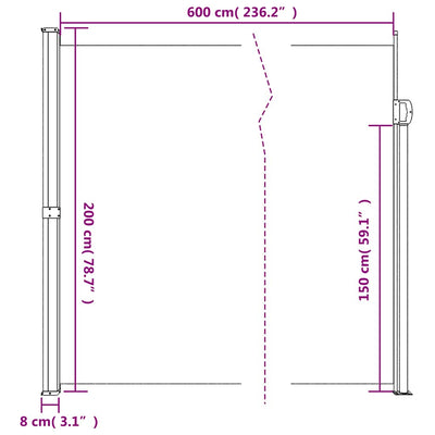 sammenrullelig sidemarkise 200x600 cm hvid