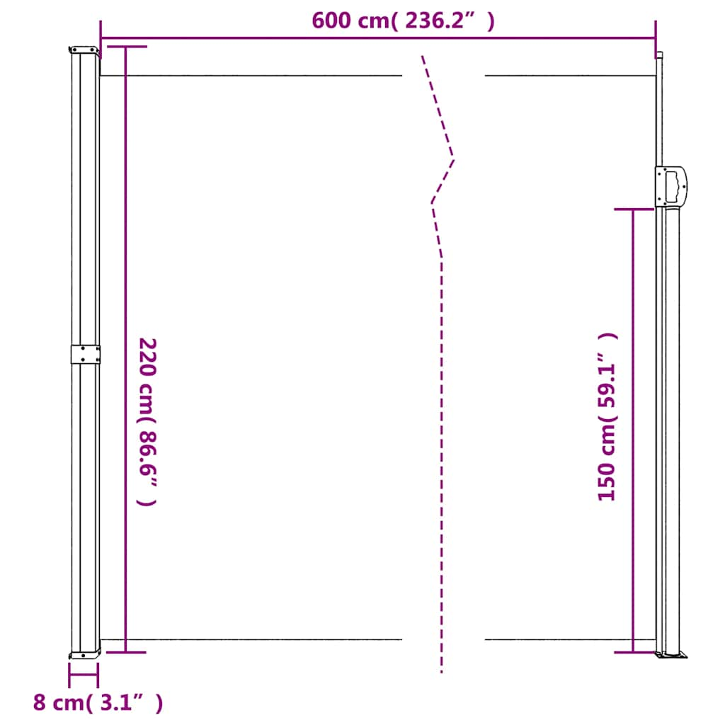 sammenrullelig sidemarkise 220x600 cm sort