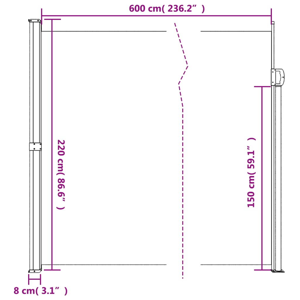 sammenrullelig sidemarkise 220x600 cm cremefarvet