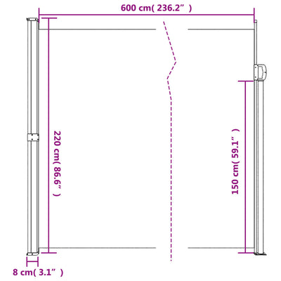 sidemarkise 220x600 cm sammenrullelig blå