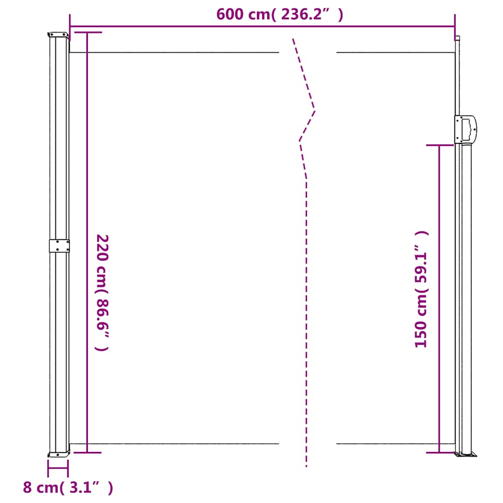 sammenrullelig sidemarkise 220x600 cm antracitgrå