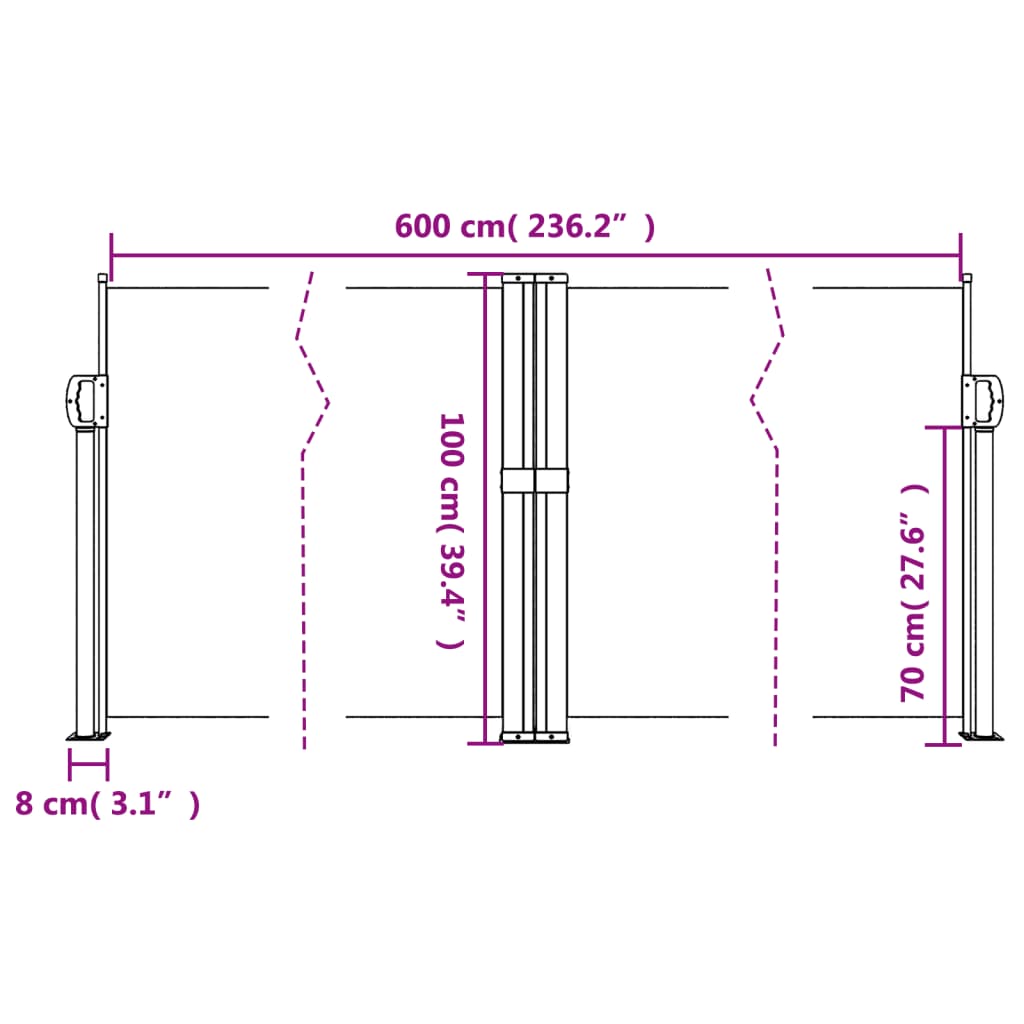 sammenrullelig sidemarkise 100 x 600 cm sort