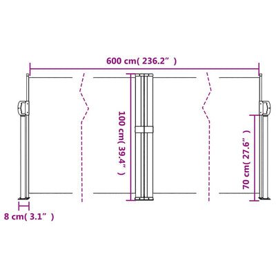 sammenrullelig sidemarkise 100 x 600 cm sort