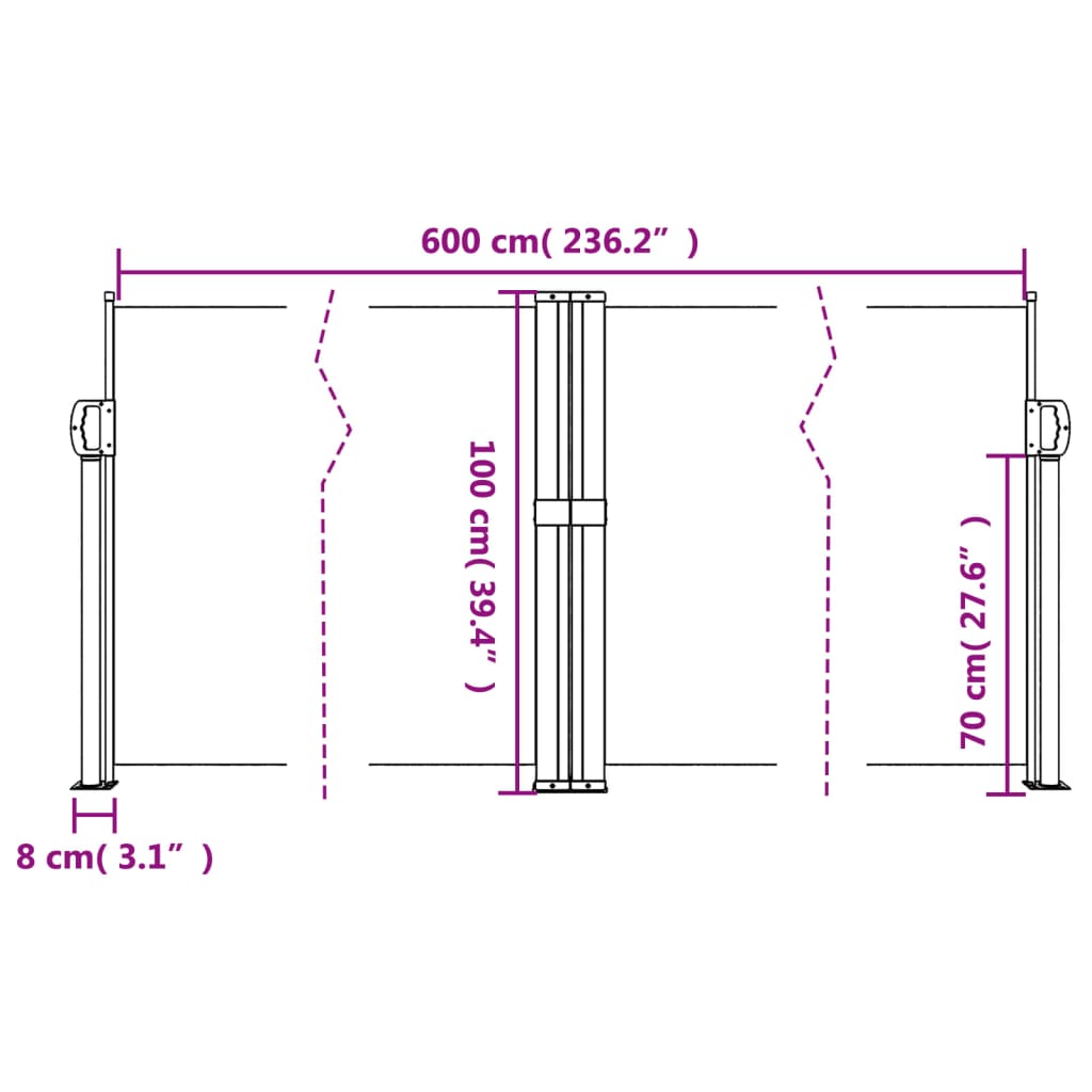 sammenrullelig sidemarkise 100x600 cm terrakottafarvet