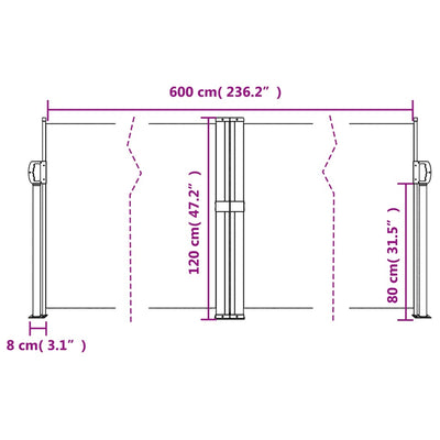 sammenrullelig sidemarkise 120 x 600 cm red