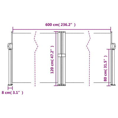 sammenrullelig sidemarkise 120 x 600 cm gråbrun