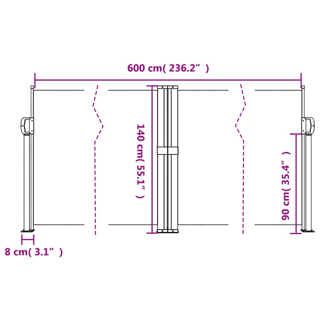 sammenrullelig sidemarkise 140x600 cm sort