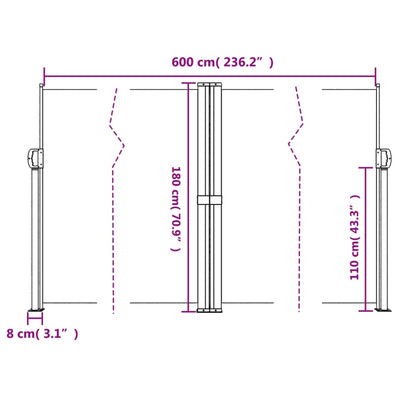 sammenrullelig sidemarkise 180x600 cm cremefarvet