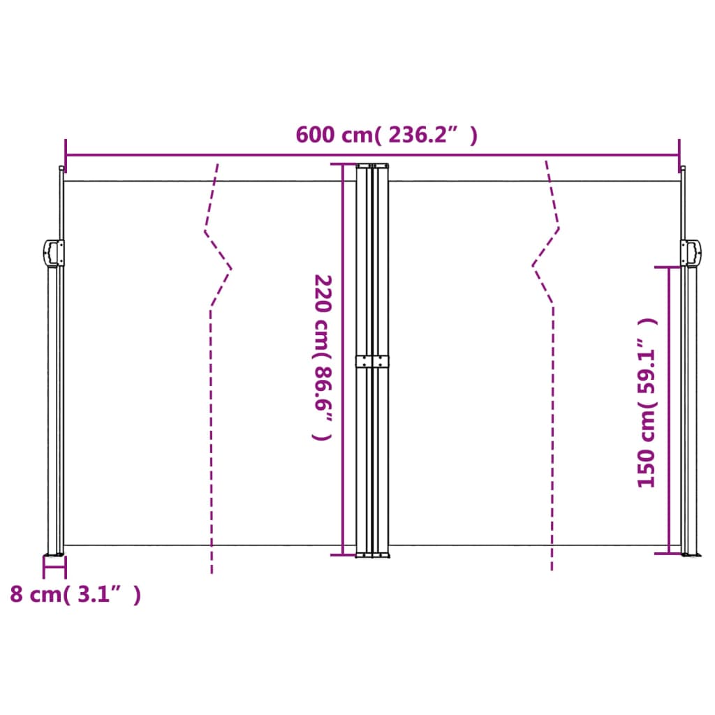 sammenrullelig sidemarkise 220x600 cm sort