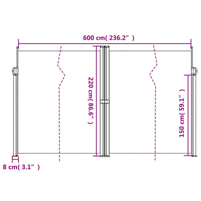 sammenrullelig sidemarkise 220x600 cm rød