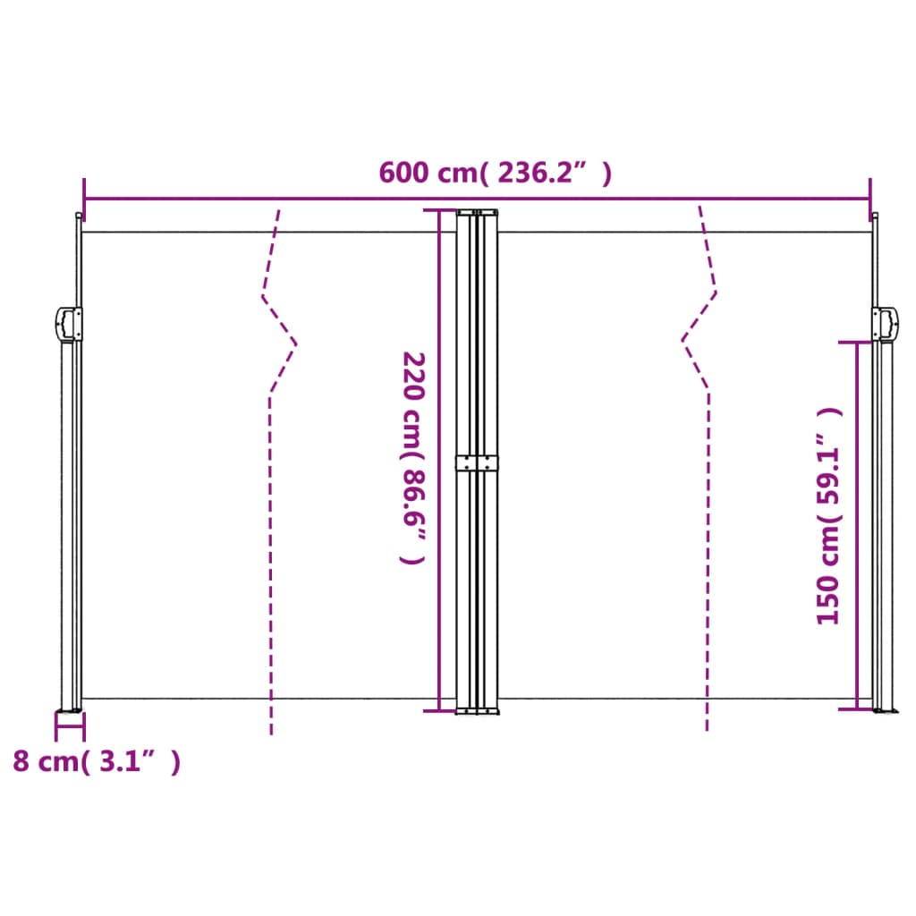 sammenrullelig sidemarkise 220x600 cm terrakotta