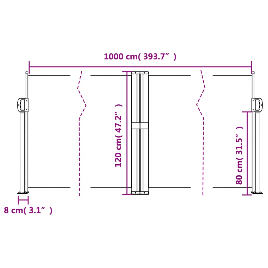 sammenrullelig sidemarkise 120 x 1000 cm sort