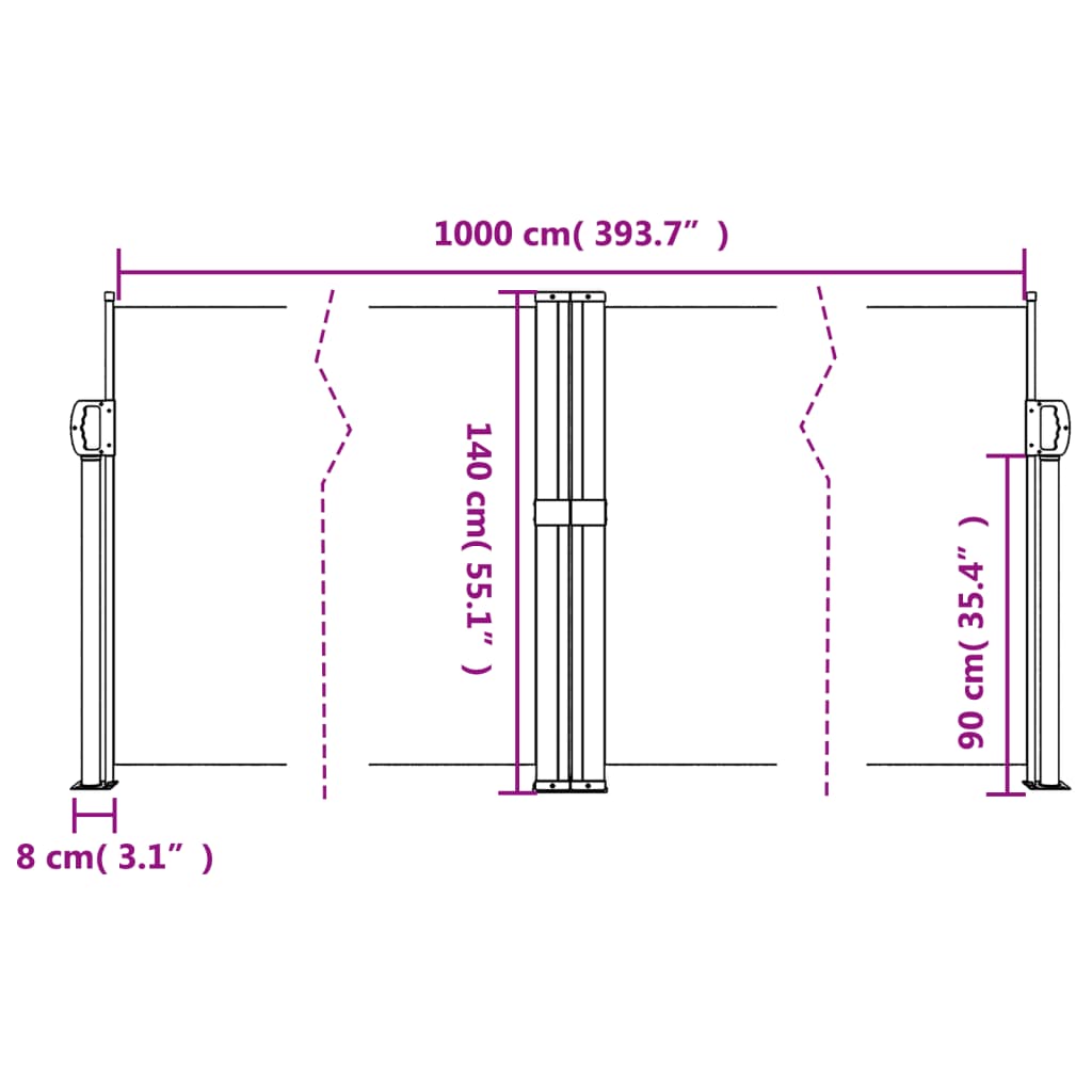 sammenrullelig sidemarkise 140 x 1000 cm antracitgrå