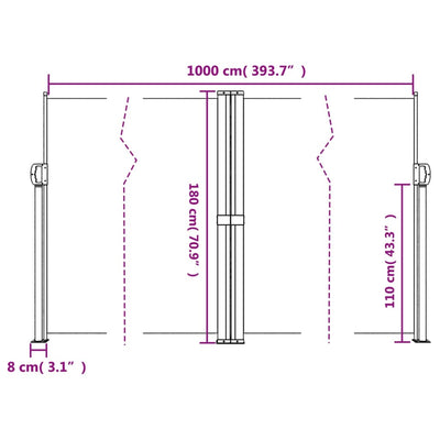 sammenrullelig sidemarkise 180x1000 cm sort