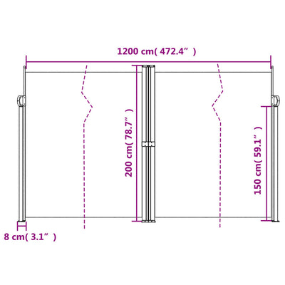 sidemarkise 200x1200 cm sammenrullelig blå