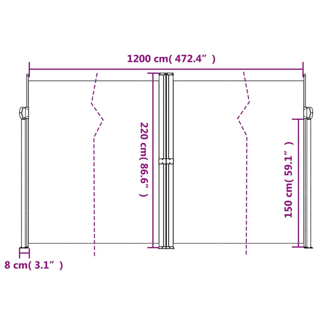 sammenrullelig sidemarkise 220x1200 cm sort