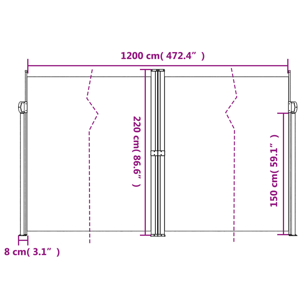 sammenrullelig sidemarkise 220x1200 cm cremefarvet