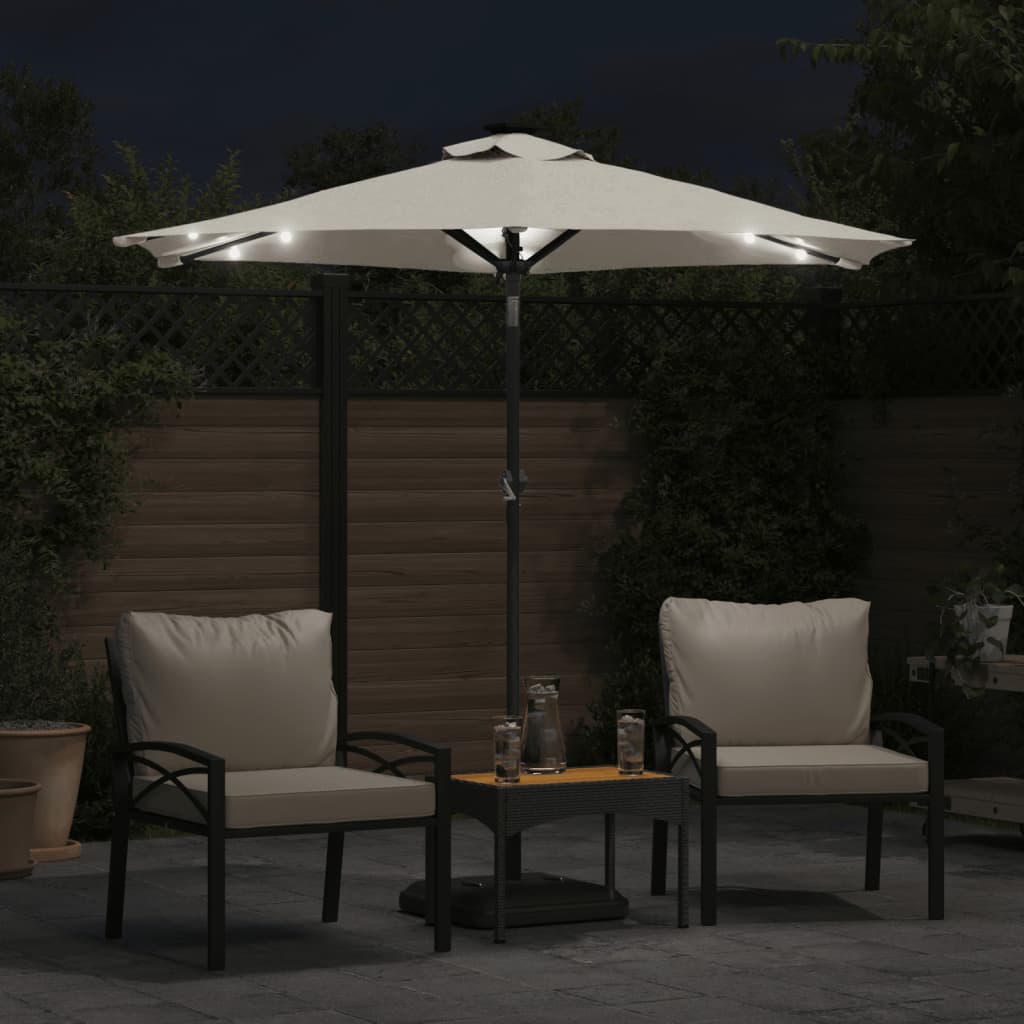 parasol med LED-lys og stålstang 225x225x212 cm hvid