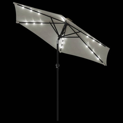 parasol med LED-lys og stålstang 225x225x212 cm hvid