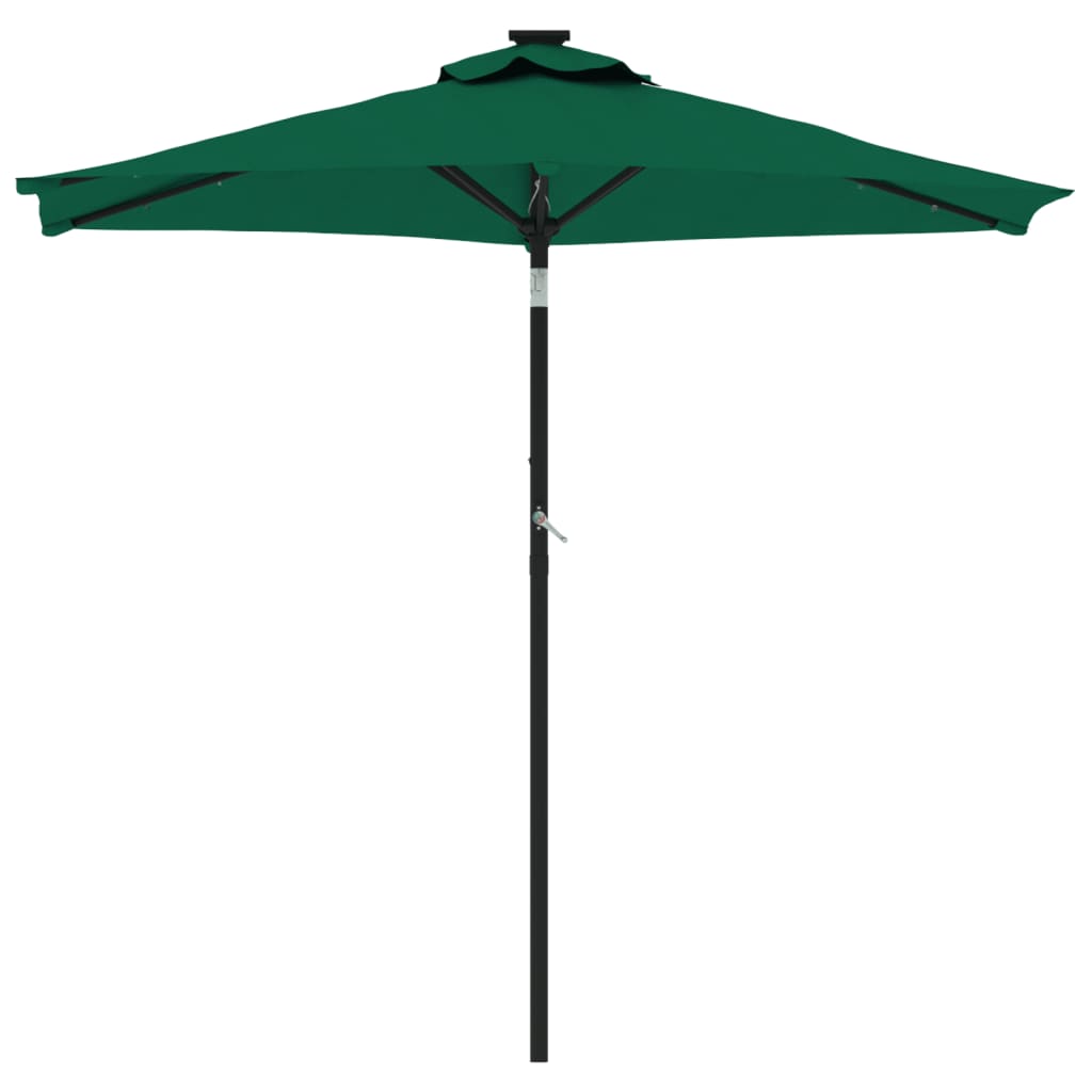 parasol med LED-lys og stålstang 225x225x212 cm grøn