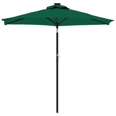 parasol med LED-lys og stålstang 225x225x212 cm grøn