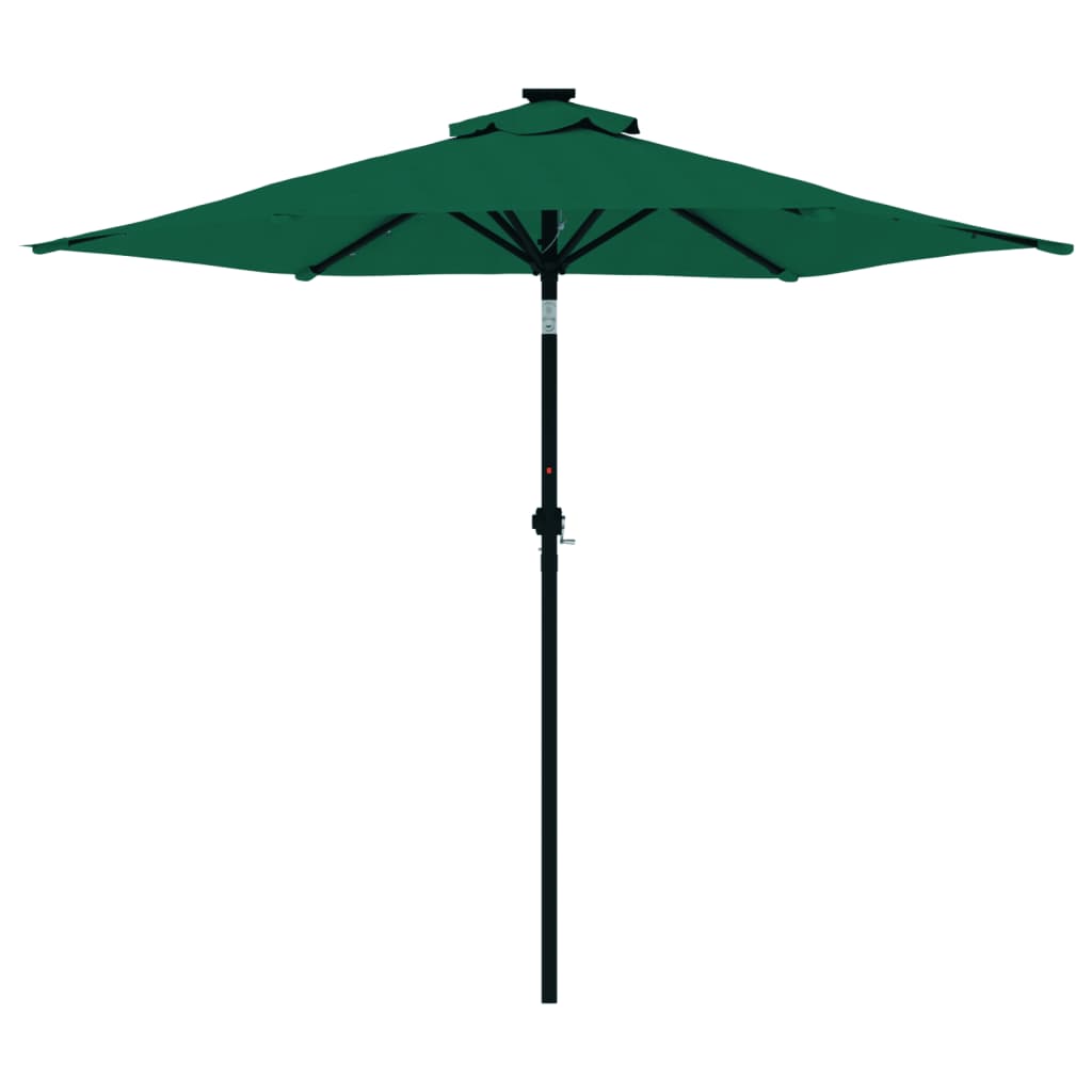 parasol med LED-lys og stålstang 225x225x212 cm grøn