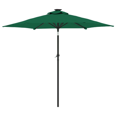 parasol med LED-lys og stålstang 225x225x212 cm grøn