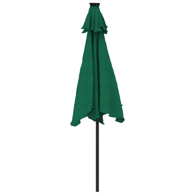 parasol med LED-lys og stålstang 225x225x212 cm grøn