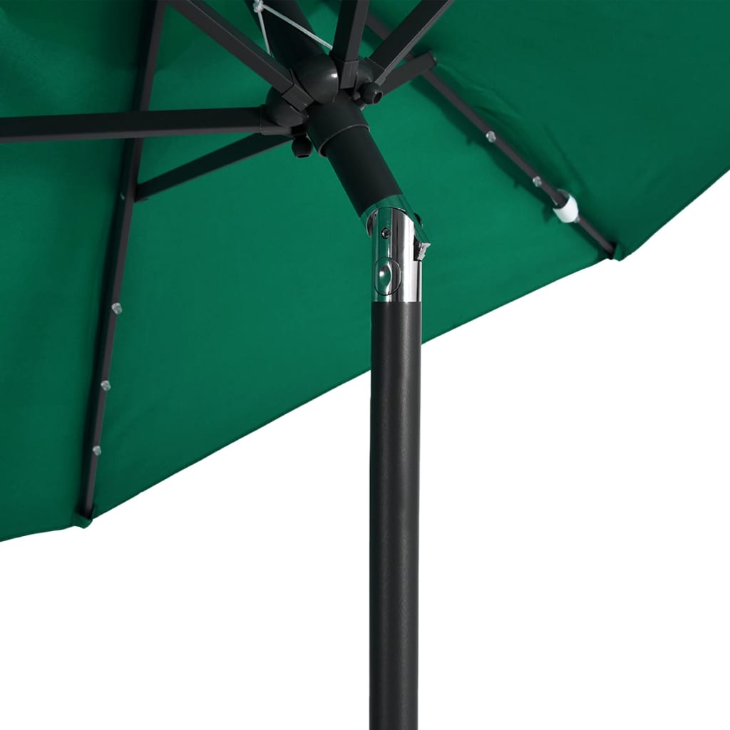 parasol med LED-lys og stålstang 225x225x212 cm grøn