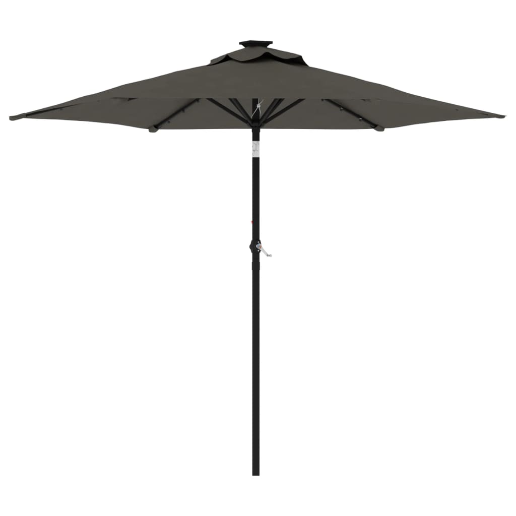 parasol med LED-lys og stålstang 225x225x212 cm antracitgrå