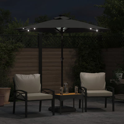 parasol med LED-lys og stålstang 225x225x212 cm antracitgrå