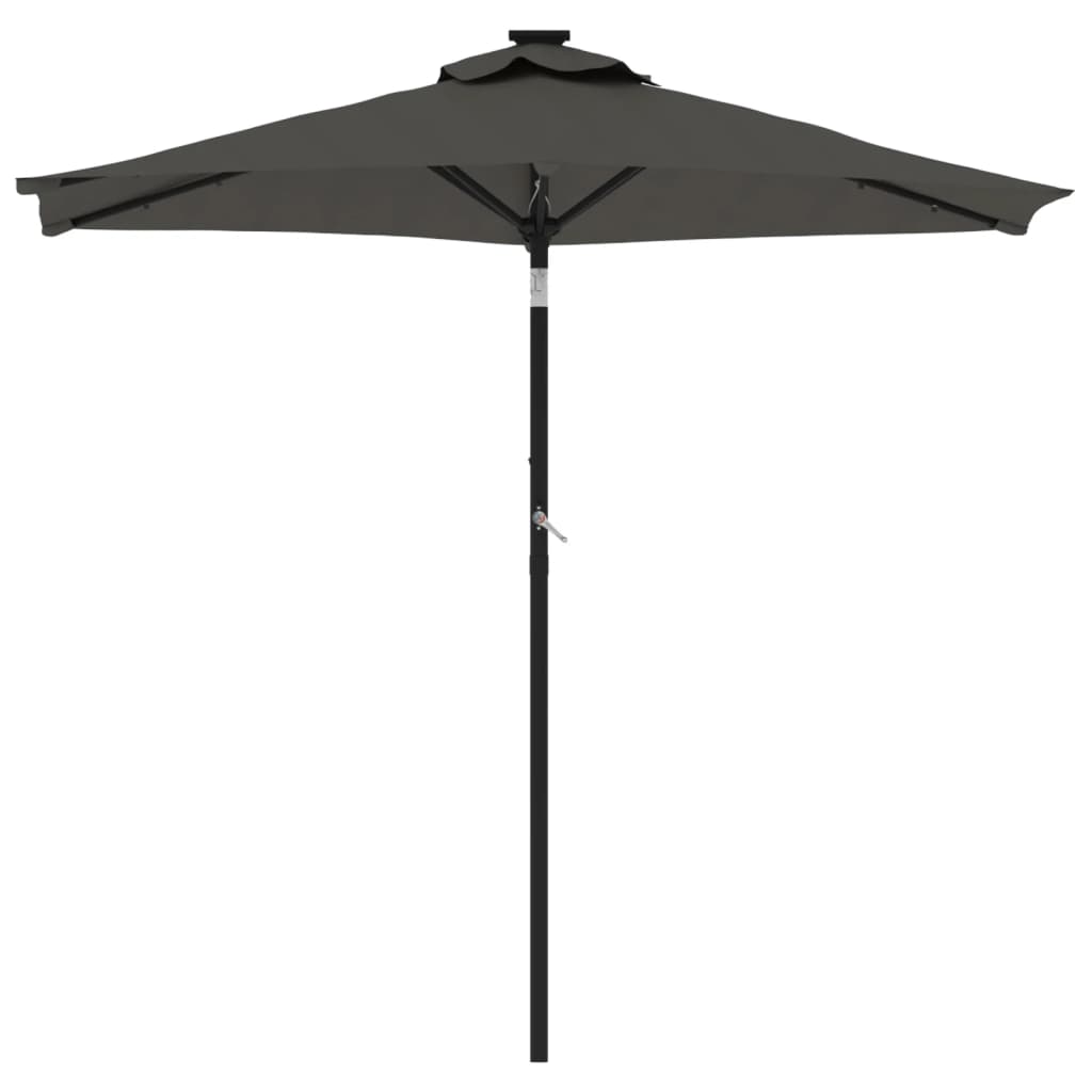 parasol med LED-lys og stålstang 225x225x212 cm antracitgrå