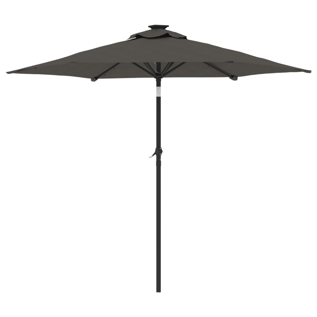 parasol med LED-lys og stålstang 225x225x212 cm antracitgrå