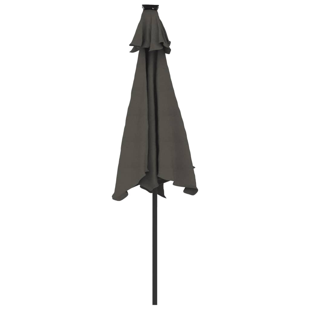 parasol med LED-lys og stålstang 225x225x212 cm antracitgrå