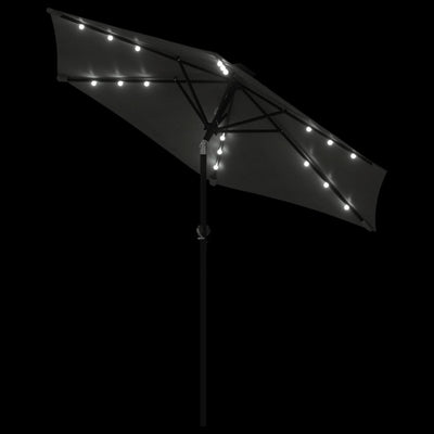 parasol med LED-lys og stålstang 225x225x212 cm antracitgrå