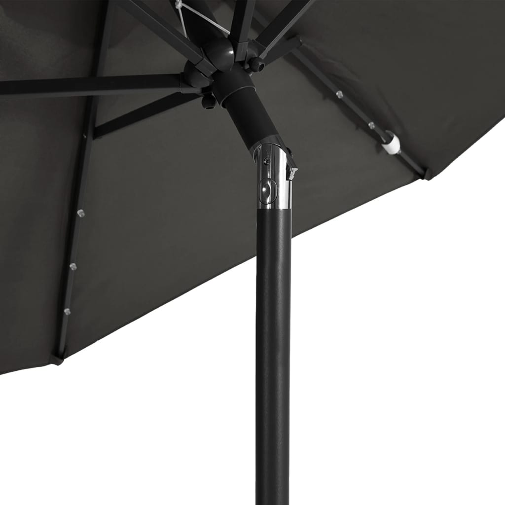 parasol med LED-lys og stålstang 225x225x212 cm antracitgrå