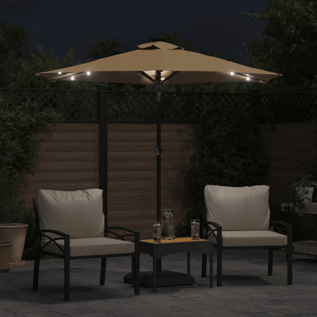 parasol med LED-lys og stålstang 225x225x212 cm gråbrun