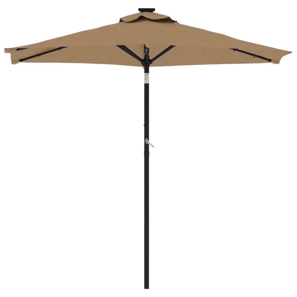 parasol med LED-lys og stålstang 225x225x212 cm gråbrun