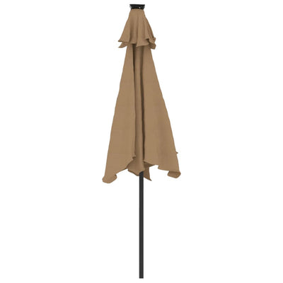 parasol med LED-lys og stålstang 225x225x212 cm gråbrun