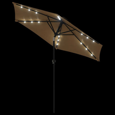 parasol med LED-lys og stålstang 225x225x212 cm gråbrun