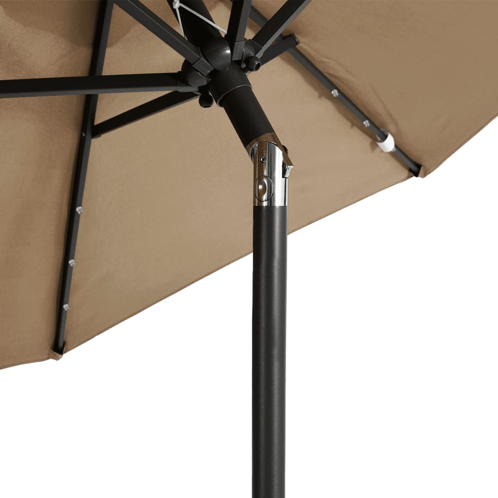 parasol med LED-lys og stålstang 225x225x212 cm gråbrun