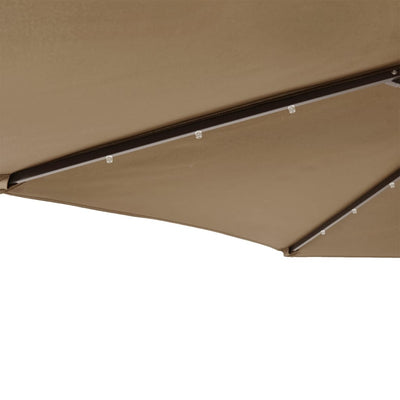 parasol med LED-lys og stålstang 225x225x212 cm gråbrun