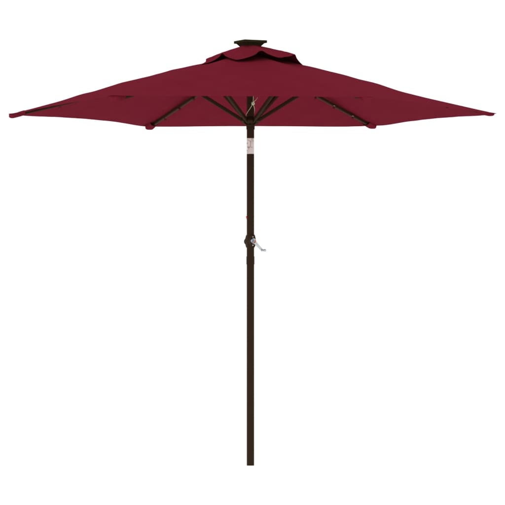 parasol med LED-lys og stålstang 225x225x212 cm bordeauxfarvet