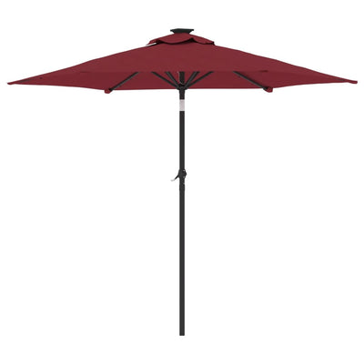 parasol med LED-lys og stålstang 225x225x212 cm bordeauxfarvet