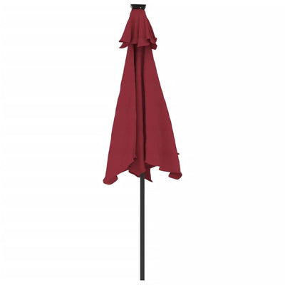 parasol med LED-lys og stålstang 225x225x212 cm bordeauxfarvet