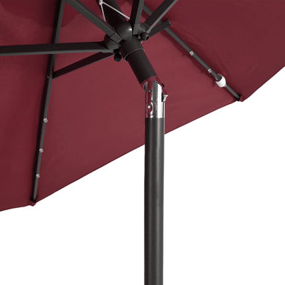 parasol med LED-lys og stålstang 225x225x212 cm bordeauxfarvet