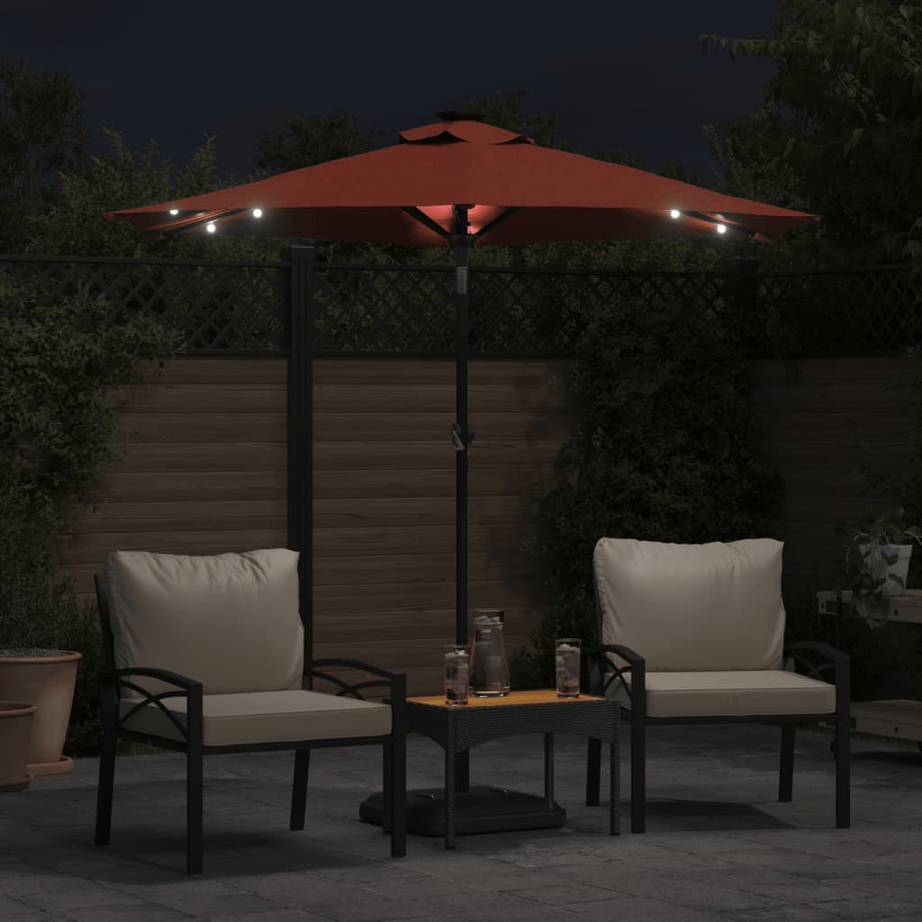 parasol med LED-lys og stålstang 225x225x212cm terrakottafarvet