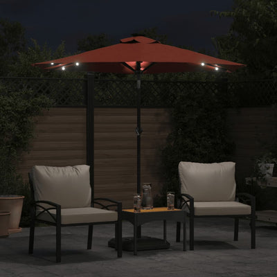 parasol med LED-lys og stålstang 225x225x212cm terrakottafarvet